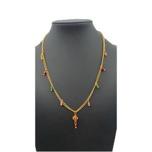 Vintage NWT Robert Rose Gold Tone Dainty Necklace Colored Crystals & A Tiny Rose
